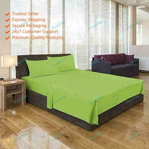 Light Green Color Handmade Solid Uni Microfibre Only Fitted Sheet with 2 Pillow