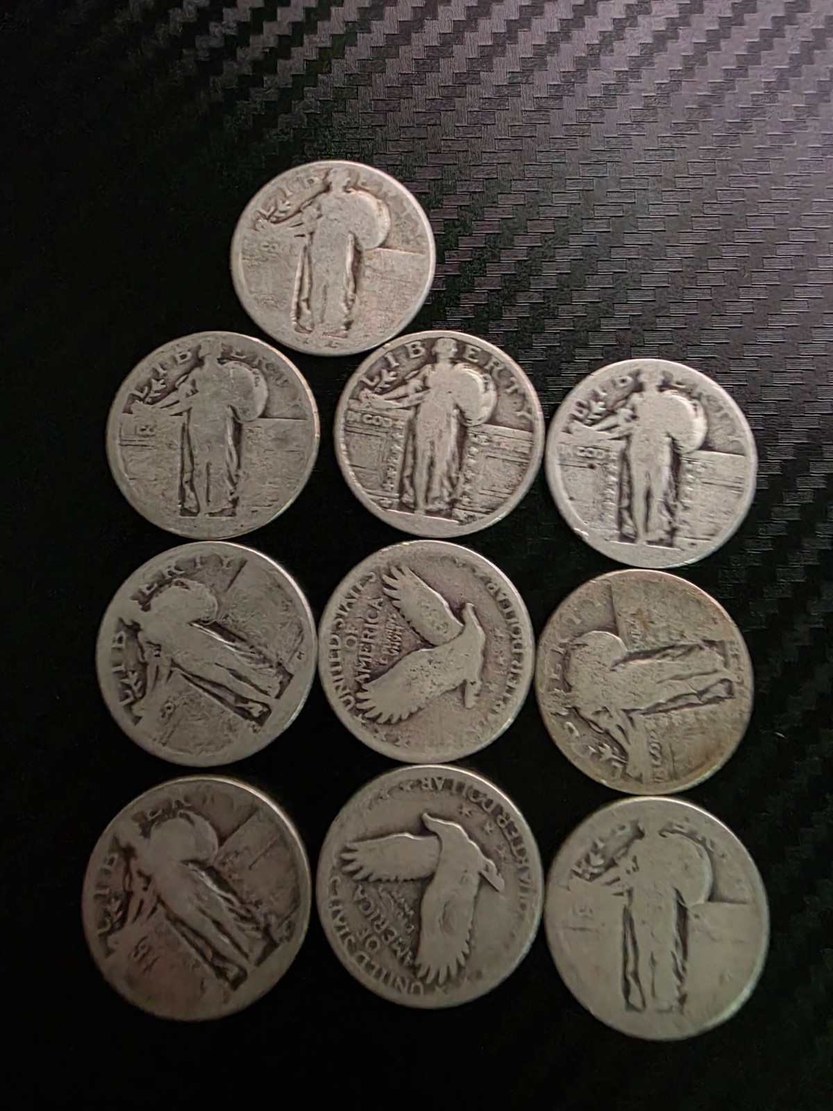 10 Standing Liberty Quarters –90% Silver – Circulated–Pre‑1930 U.S. Silver Coins