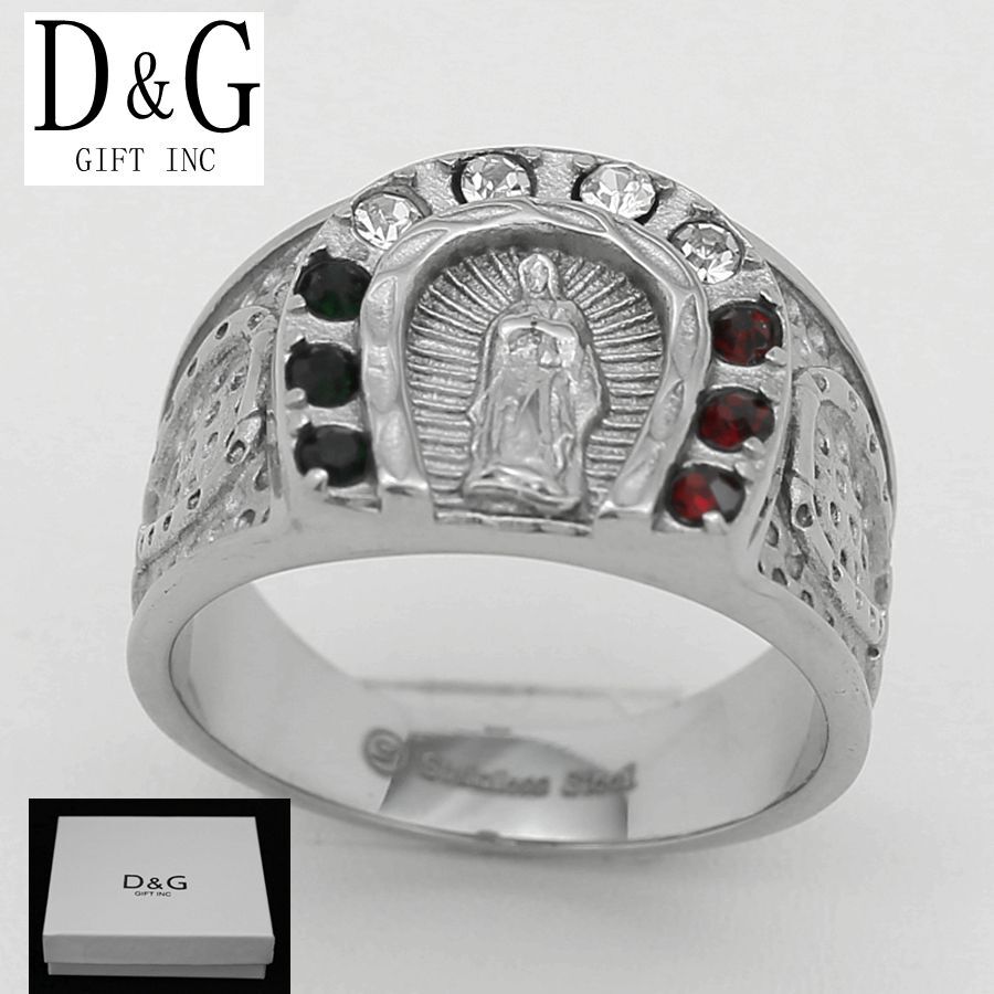 DG Men's Stainless Steel Silver VIRGIN MARY CZ Stone Rings 8 9 10 11 12 13 Box