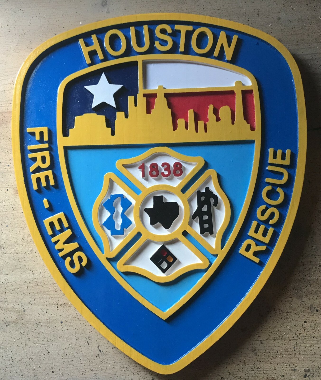 Fire Department Houston 3D routed wood patch plaque sign Custom