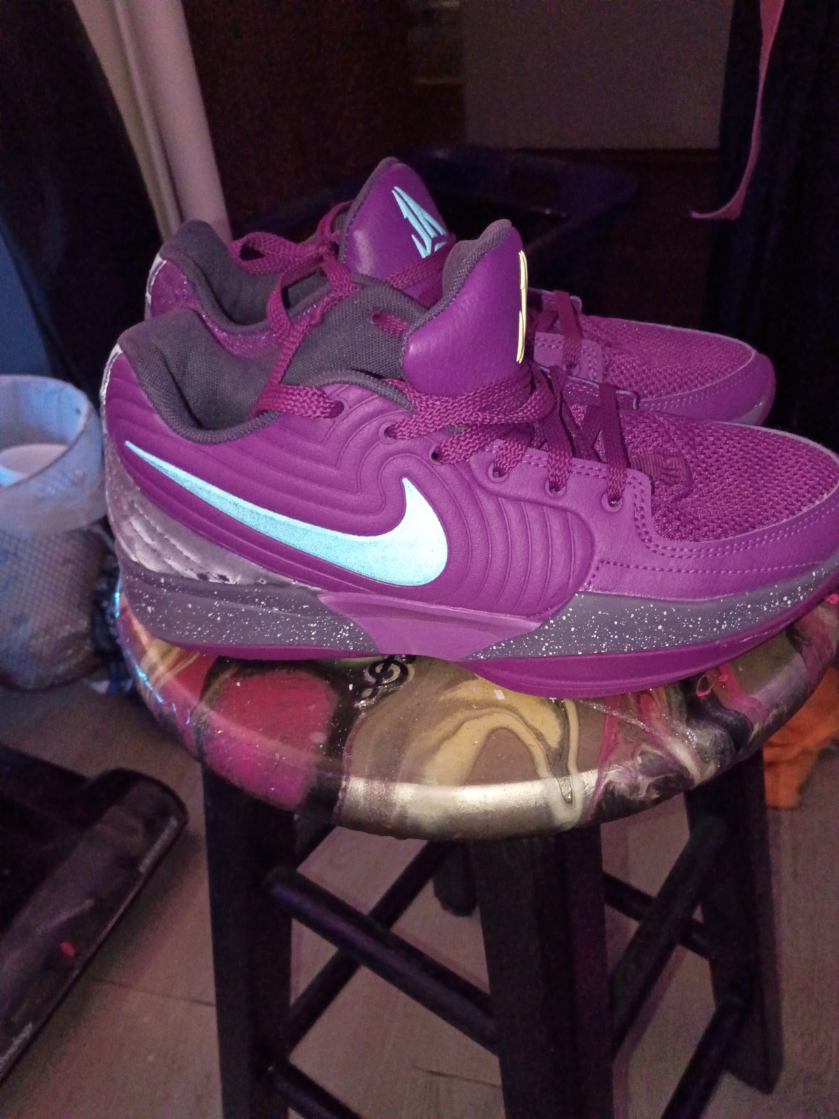 Nike Ja 2 Men's Basketball Shoes Purple With Yellow And Blue Check