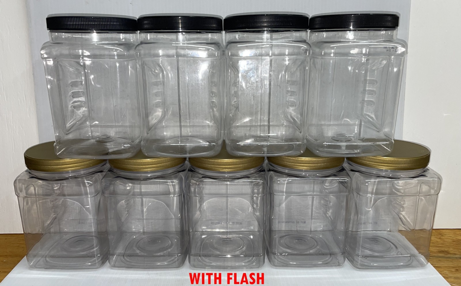 (9) Empty Plastic Jars, 6.5" tall, 4.75"x4.5" base, crafting, storage, Trail Mix