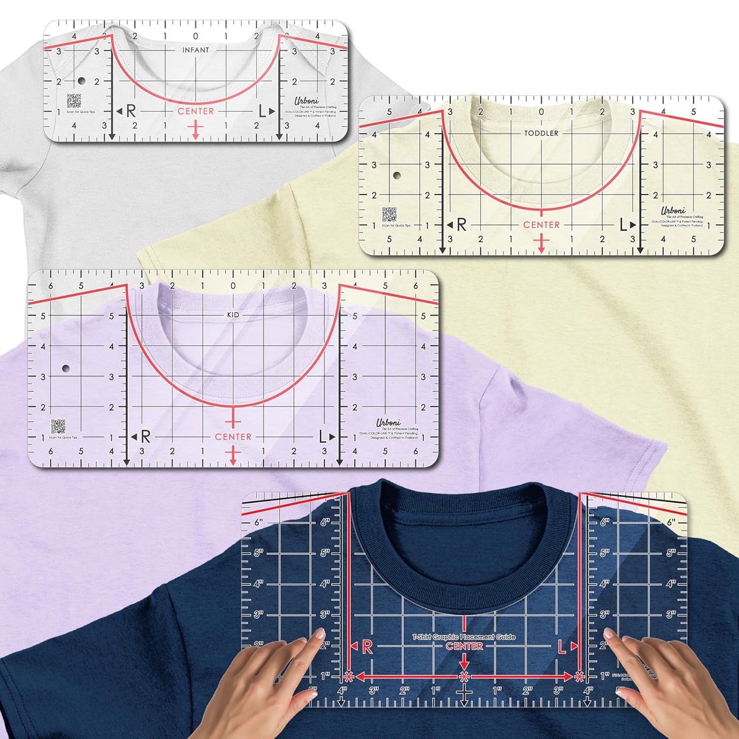 (4 Pcs - Bundle of Standard-Adult Ruler & Kid-Size Rulers) Tshirt Ruler Guide