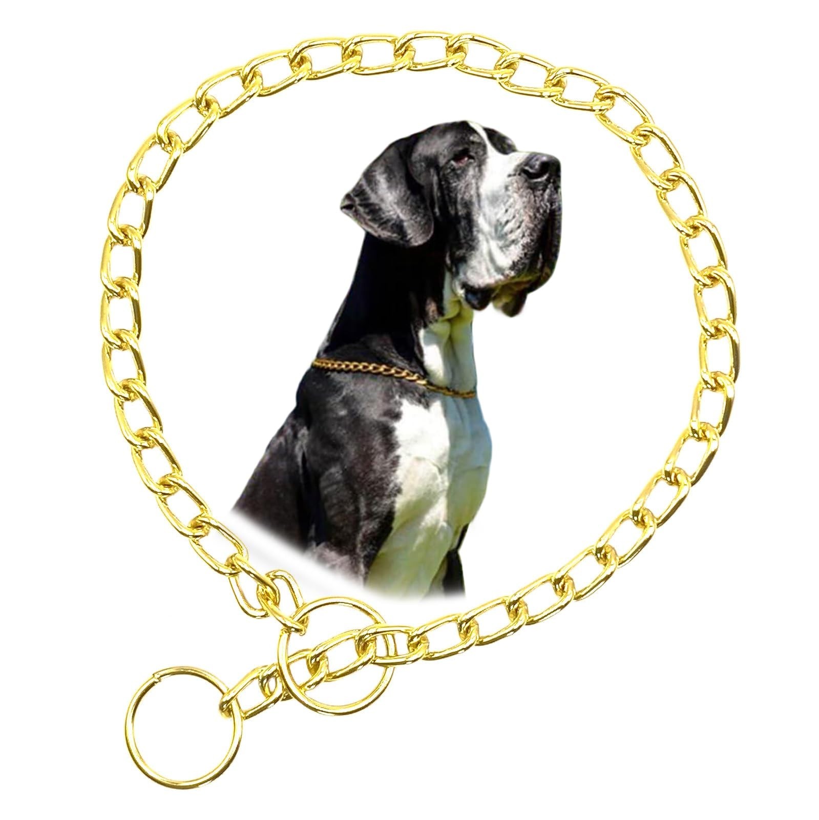 Gold Chain Choke Collar for Large Dogs, Metal Slip Link Heavy Duty Dog Collar...