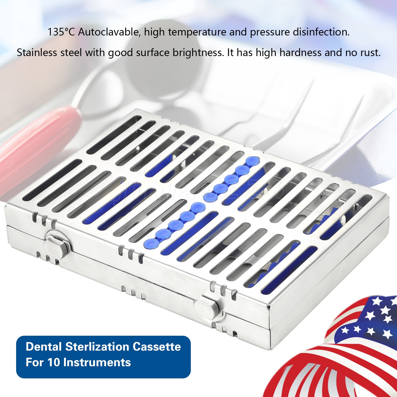 Dental 10 Instruments Sterilization Box Tool Holder Cage Cassette Rack Tray