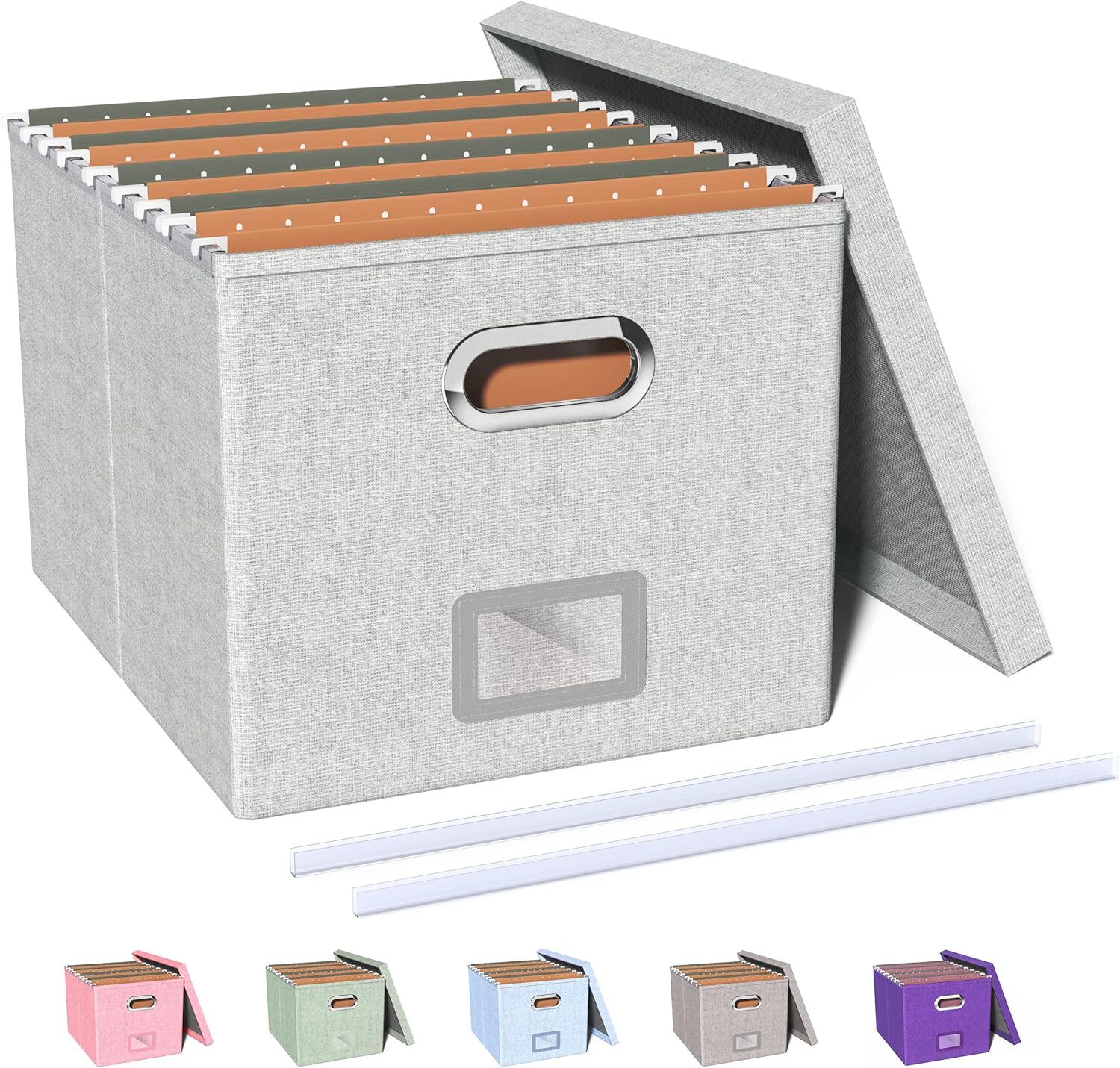Oterri File Organizer Box,Filing Box with Lid,File for 1 pack, Gray-white
