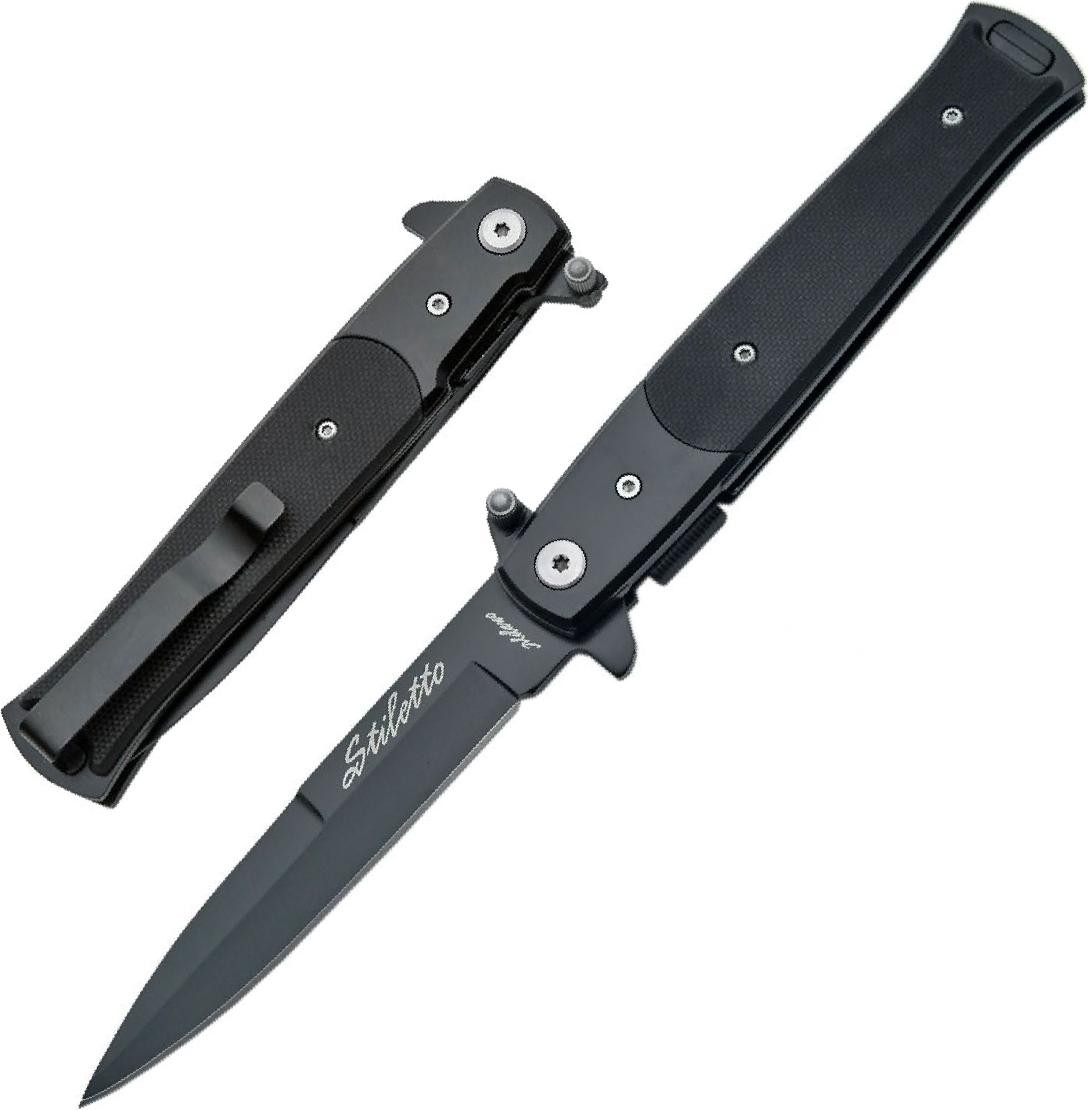 Spring-Assist Folding Pocket Knife | 4in Stiletto Blade Black G10 Handle