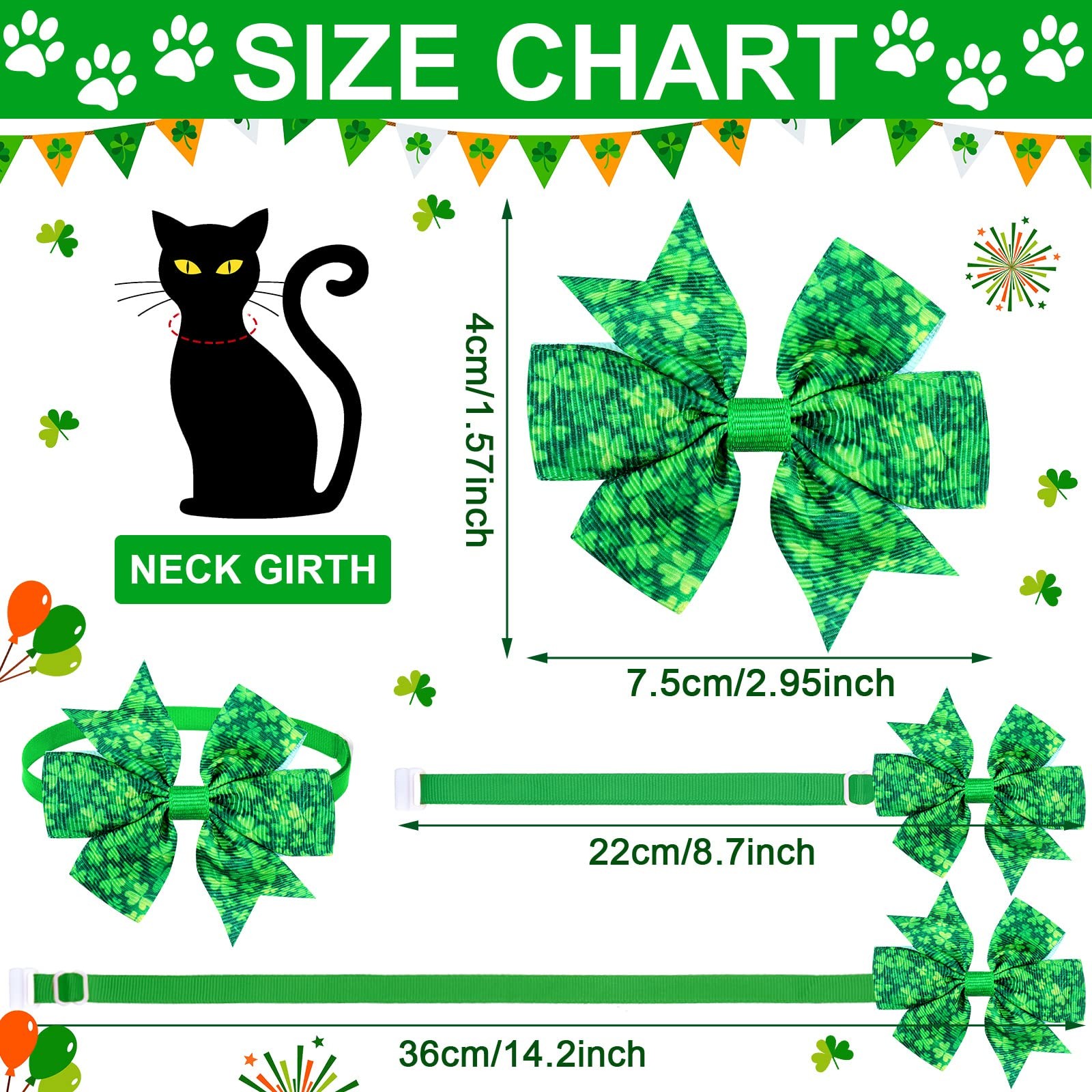 40 Pcs St. Patrick's Day Dog Bows Ties Bulk, Adjustable Irish Shamrocks Basics C