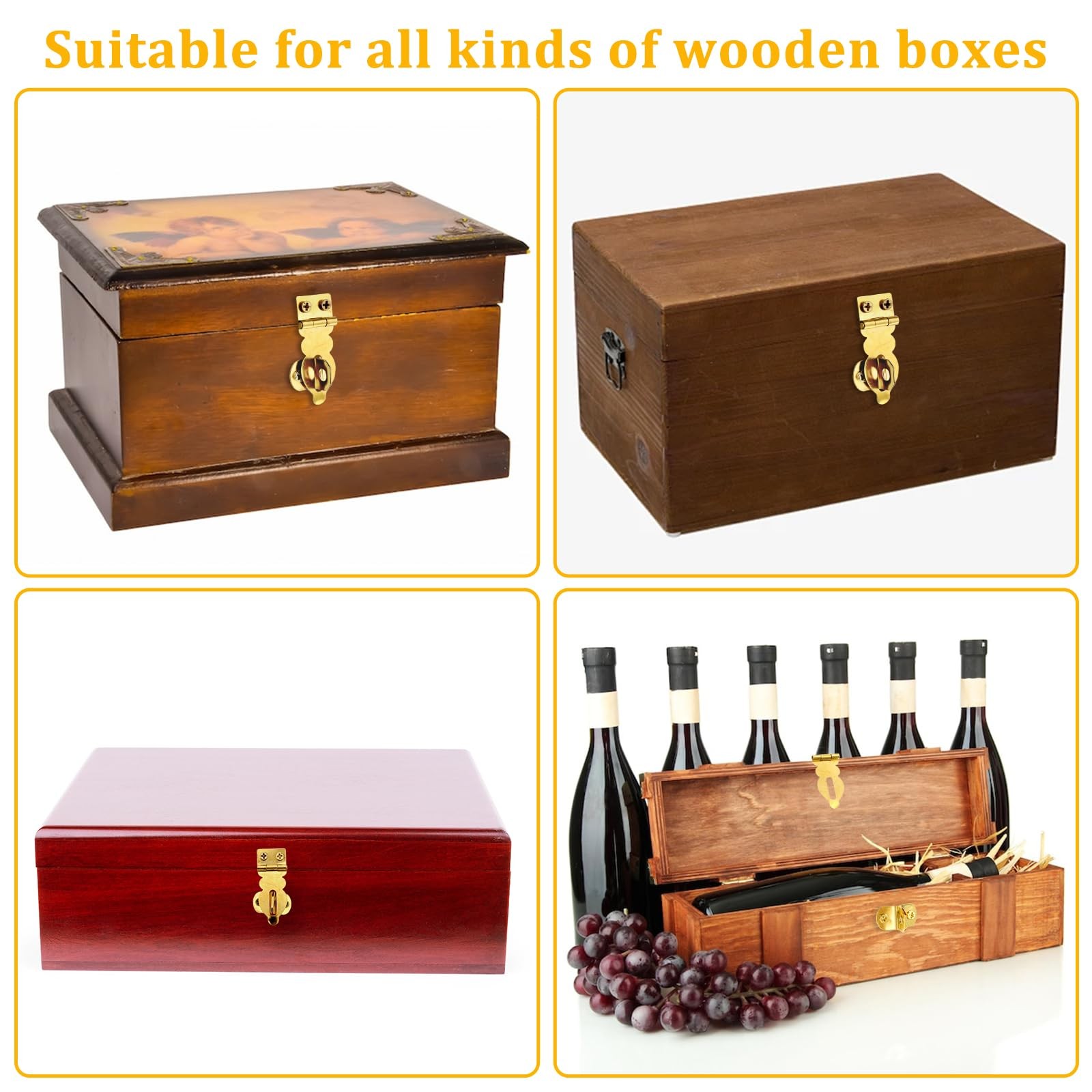 10Pcs Brass Solid Padlock Hasp, Gold Metal Latch with Screws, Mini