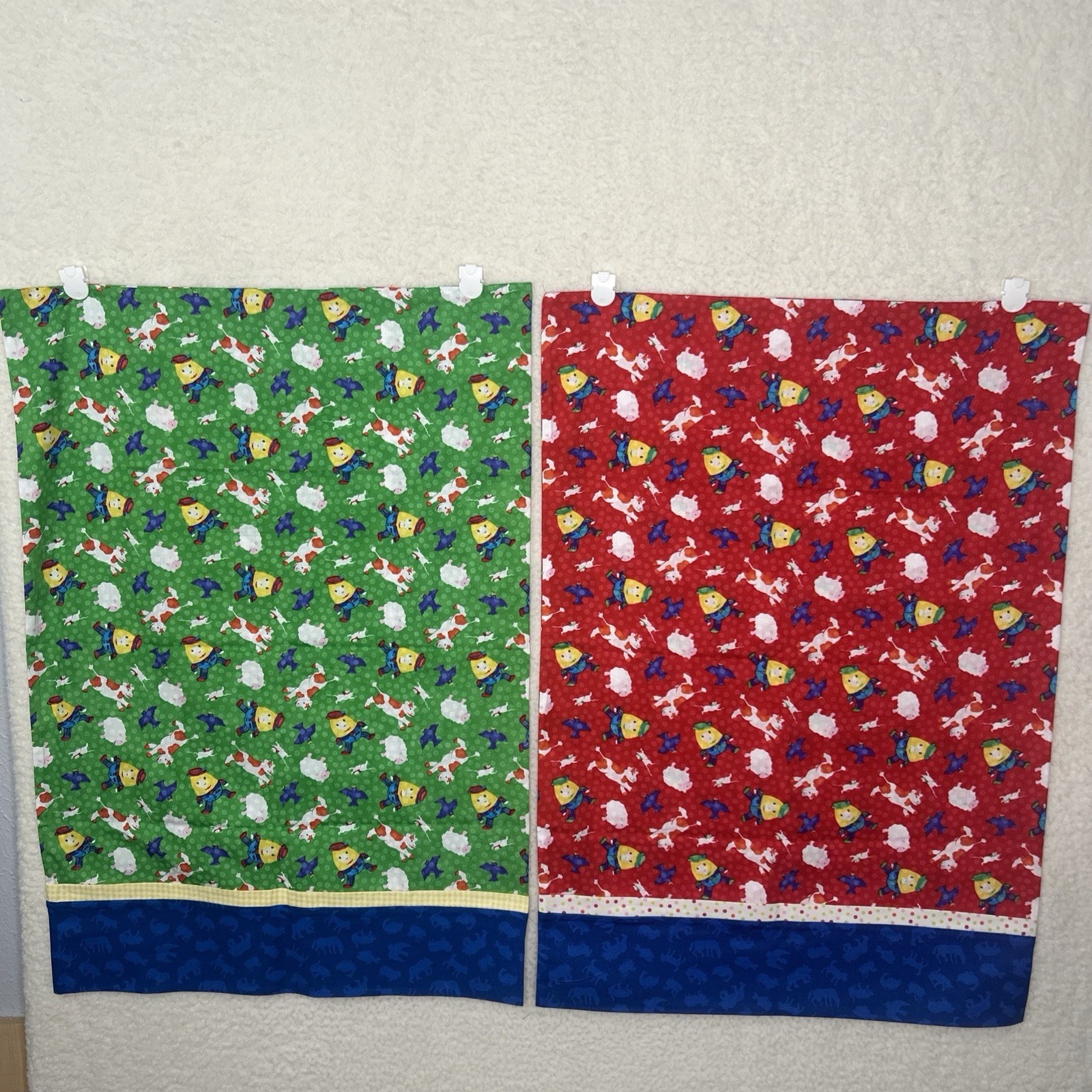 Set of 2 NEW Humpty Dumpty Handmade STD/Queen Pillowcases Bright Colors OOAK