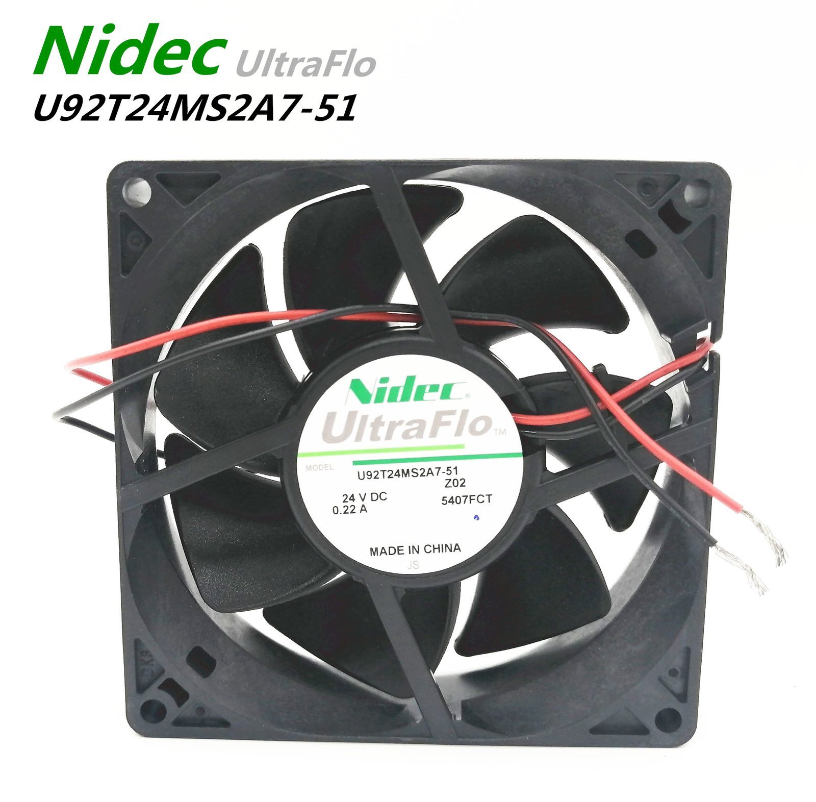 Nidec UltraFlo series U92T24MS2A7-51 24V 0.22A 9025 high volume silent fan