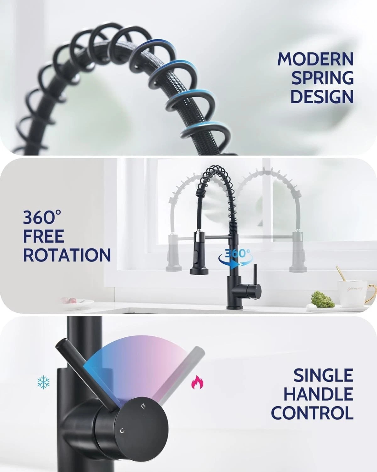 Black Kitchen Faucet with Pull Down Sprayer, High Arc Spring 304 Stainless St...