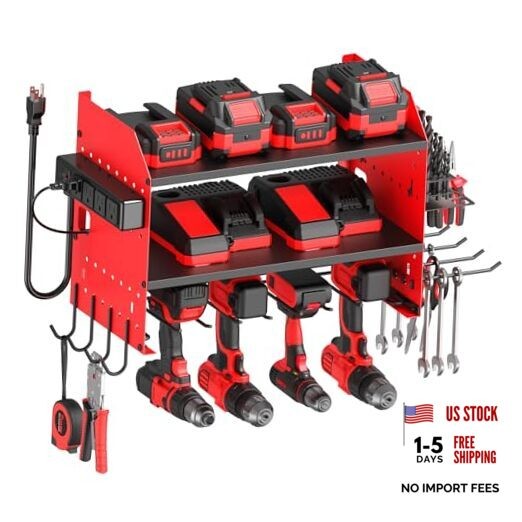 Modular Power Tools Organizer Charging Station, Drills and Battery 1 Red