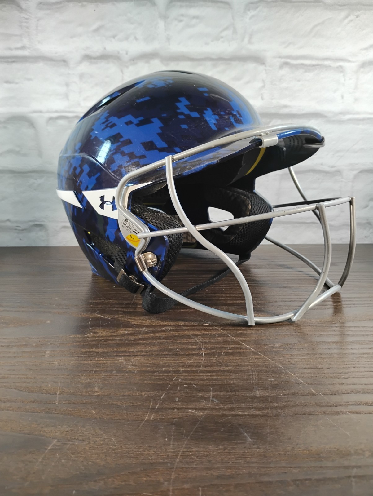 Under Armour Batting Helmet Heat Gear Blue Camo One Size Fits All Youth w/ cage