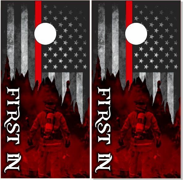 Firefighter Red Line Flag Cornhole Wrap Bag Toss Skin Decal Sticker Wraps