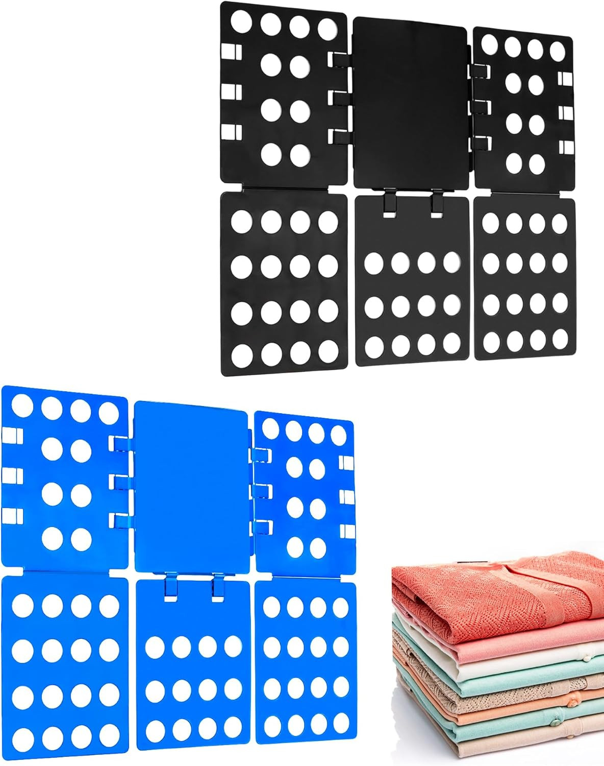 PP Composite Folding Board, 2 Pack Folding Clothes Board - Black + Blue, One-Han
