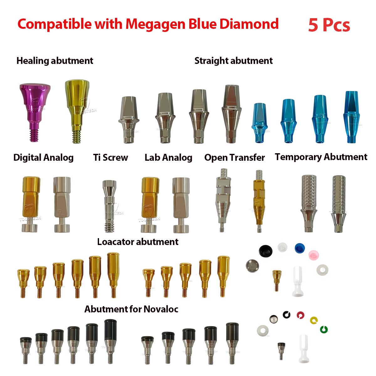 5Pcs Megagen Blue diamond Fit Analog Impression Open Tray Healing abutment RC NC