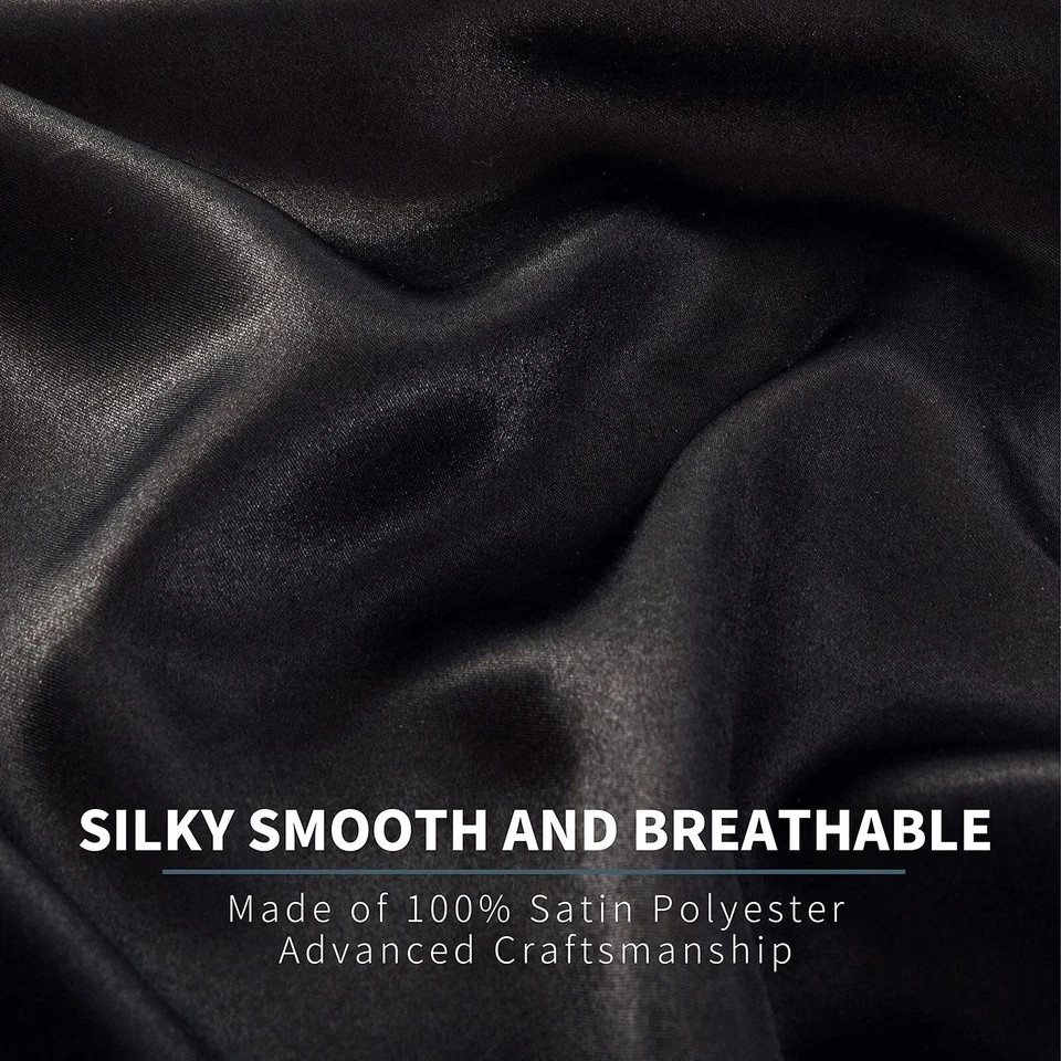 SATIN SHEETS Bedding Sheet Set Pillow Case Deep Pocket Queen Black 6-Pc POTHUINY