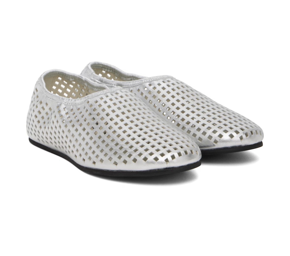 St Agni Perforated Ballet Flat NEW Size 37  AU 6 US 6  UK 4 Silver Designer