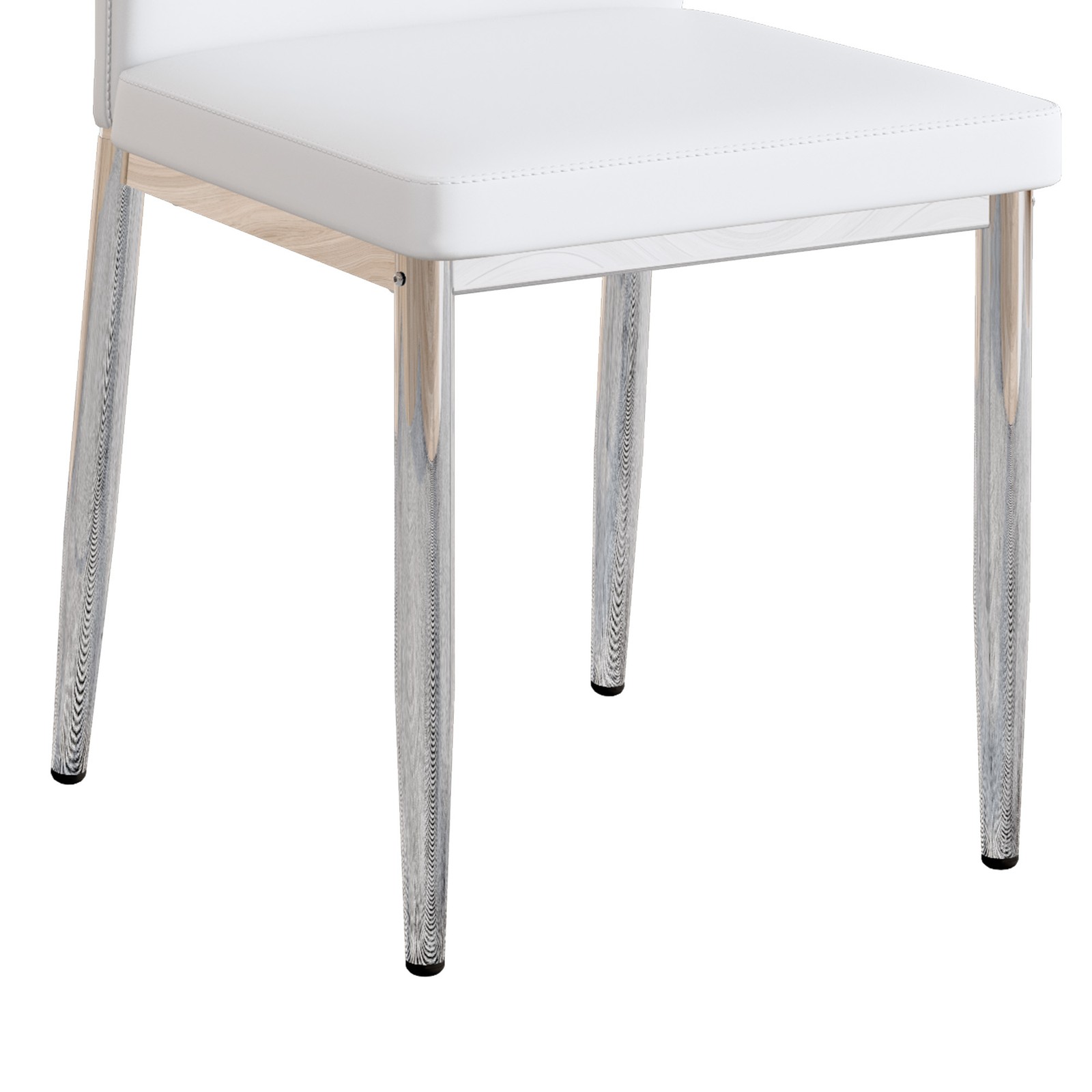 Set of 4 Silver White Dining Chairs, 37" High PU Backrest Ergonomic