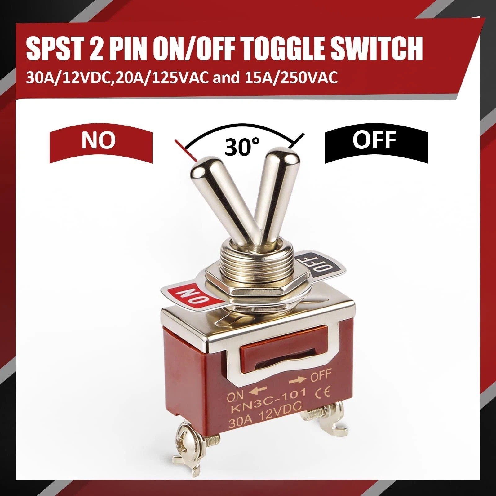 Waterproof Toggle Switch, Durable 12V 30A SPST 2Pin On/Off Heavy Duty Waterproof