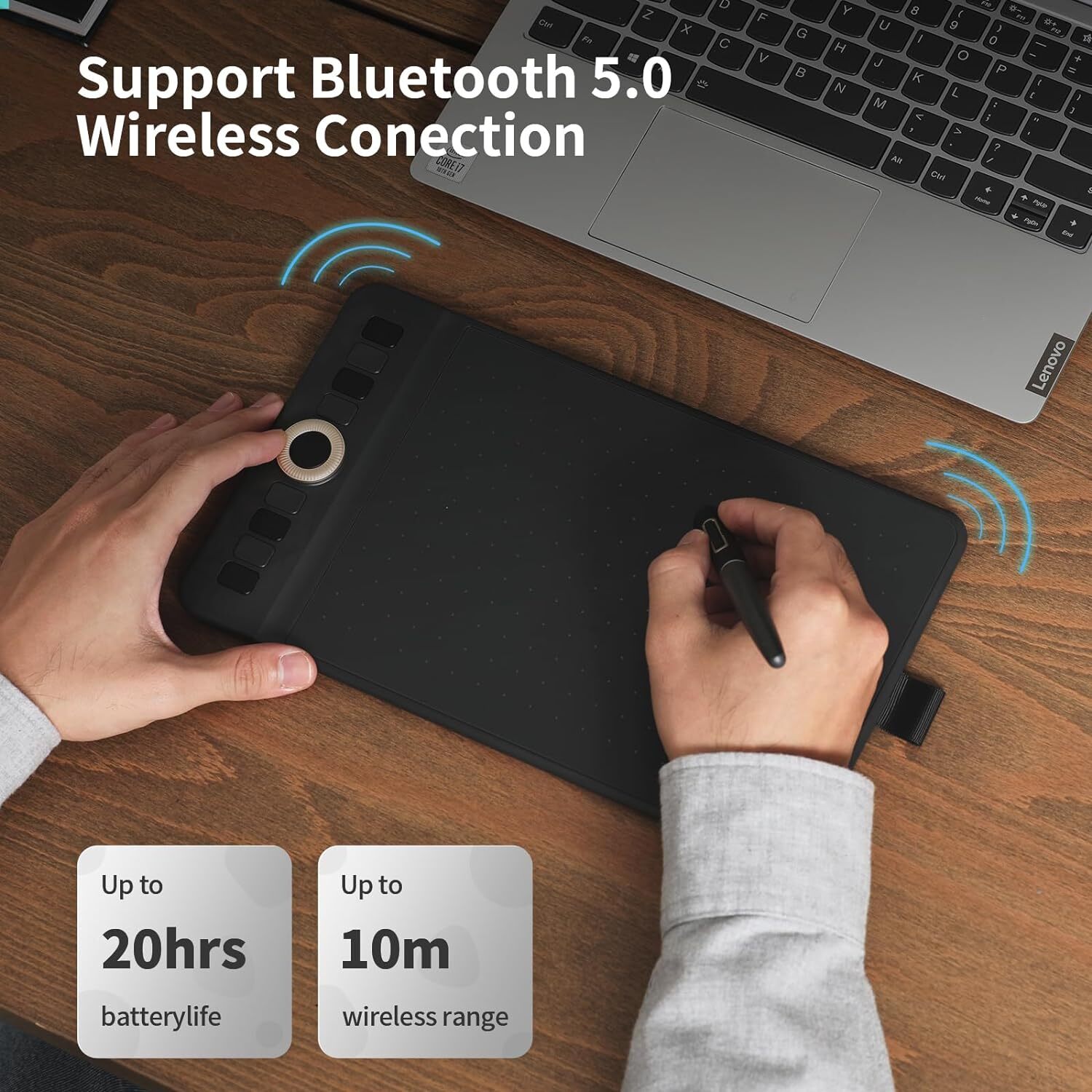 Bluetooth Drawing Tablet GAOMON WH851 8" x 5" Graphics Tablet 16384 Levels Grey