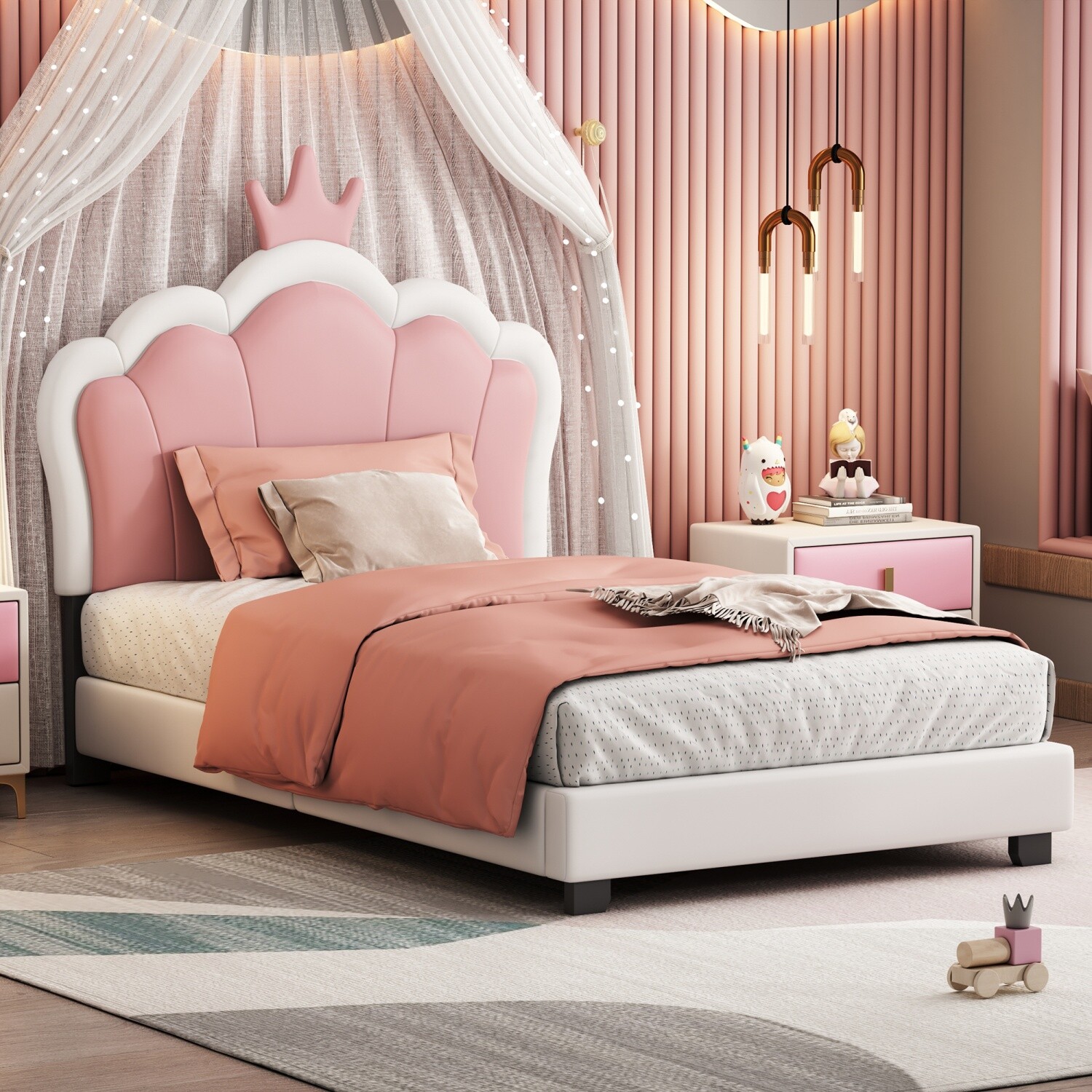 Twin/Full Size Bed Frame PU Upholstered Platform Bed w/ Headboard