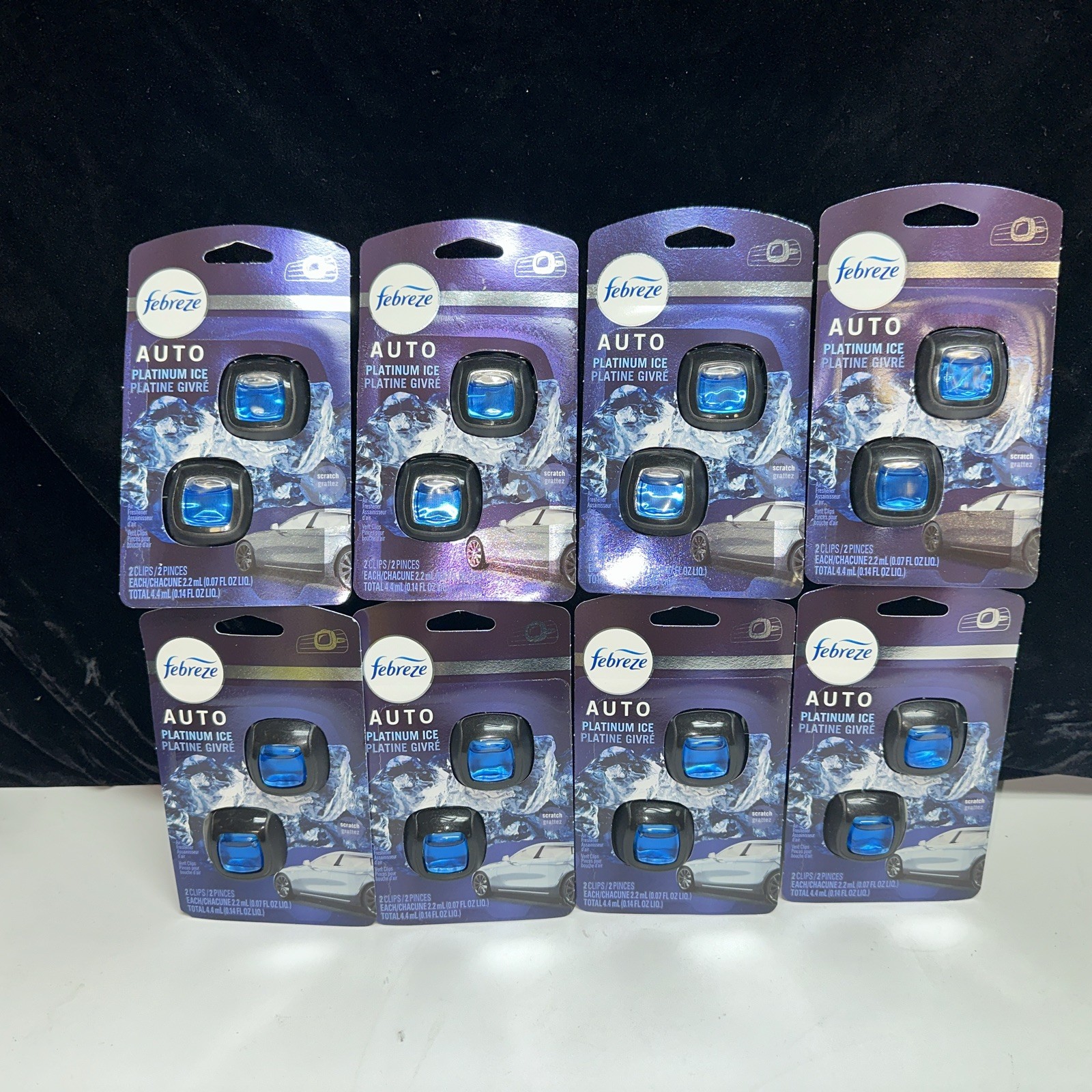 LOT OF 8 2 Packs Febreze Auto PLATINUM ICE Car Vent Clip Air Freshener 16 TOTAL