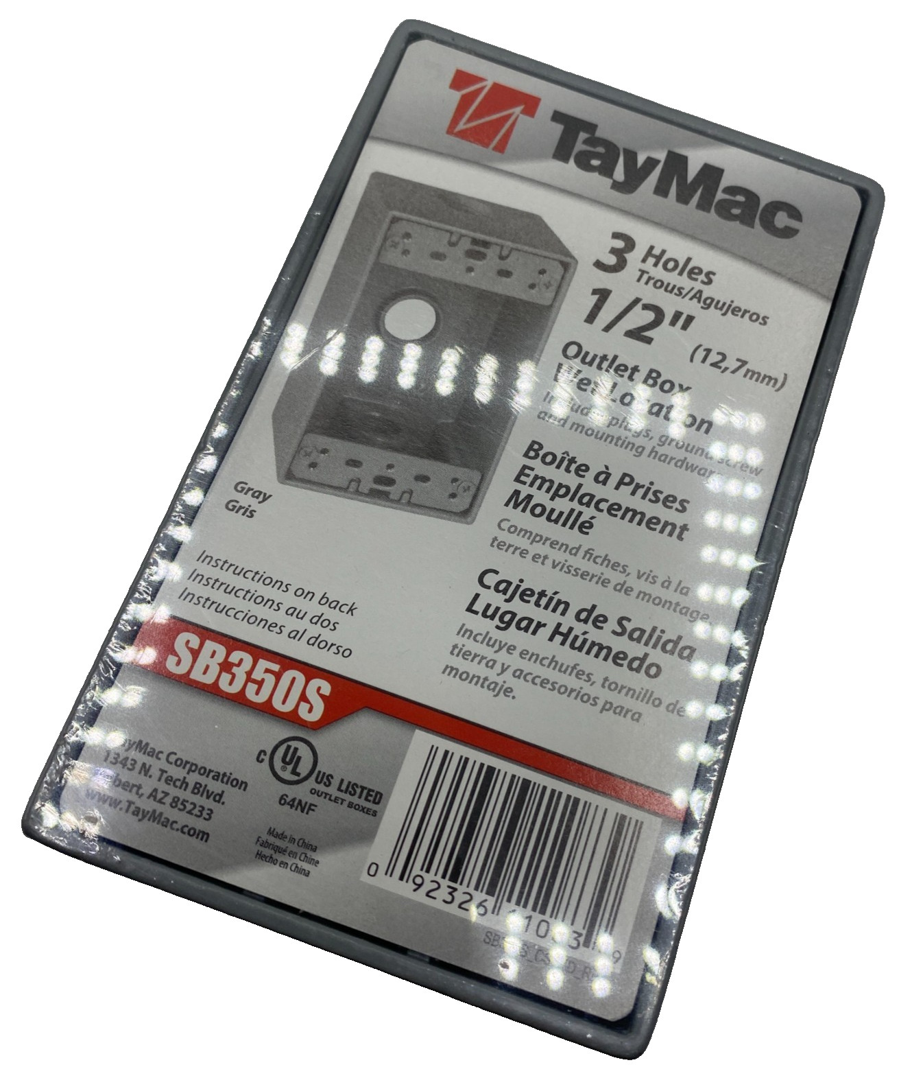 TAYMAC SB350S 1-Gang Outlet Box Wet Location Gray 3 Holes 1/2" (12,7mm)