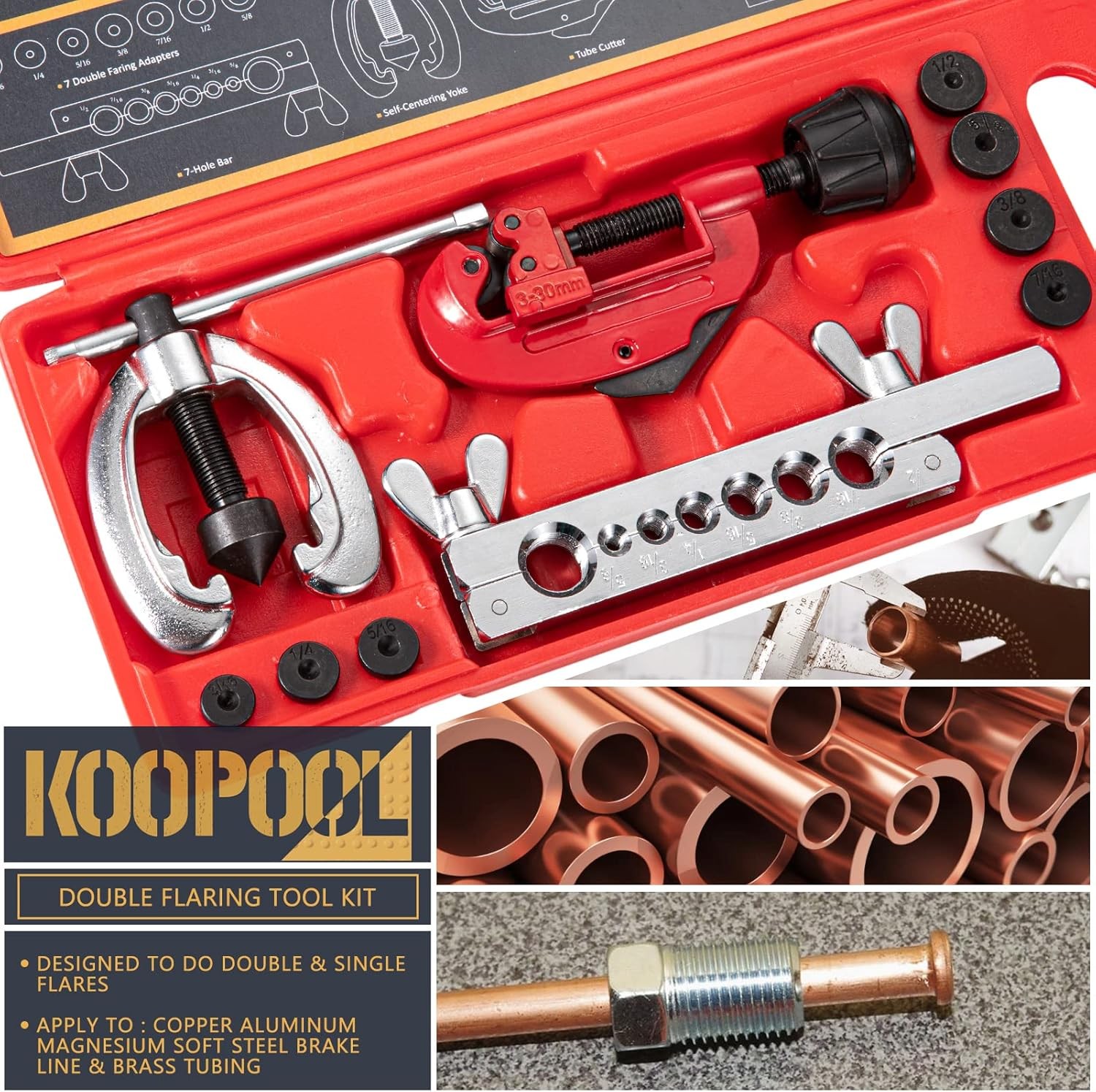 Kit De Linea Freno Doble Simple Herramienta Abocardado 45 Grados Aleacion Cobre