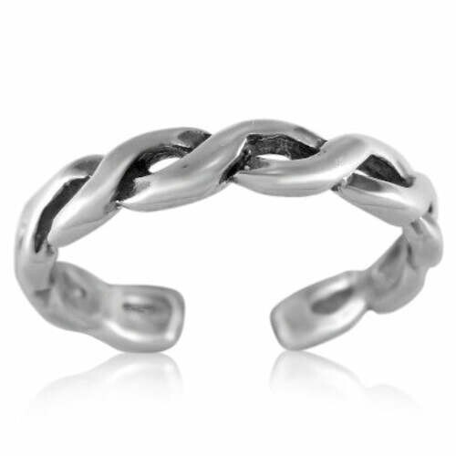 Modern Twist Braid Toe Ring Genuine Solid Sterling Silver 925 Size Adjustable