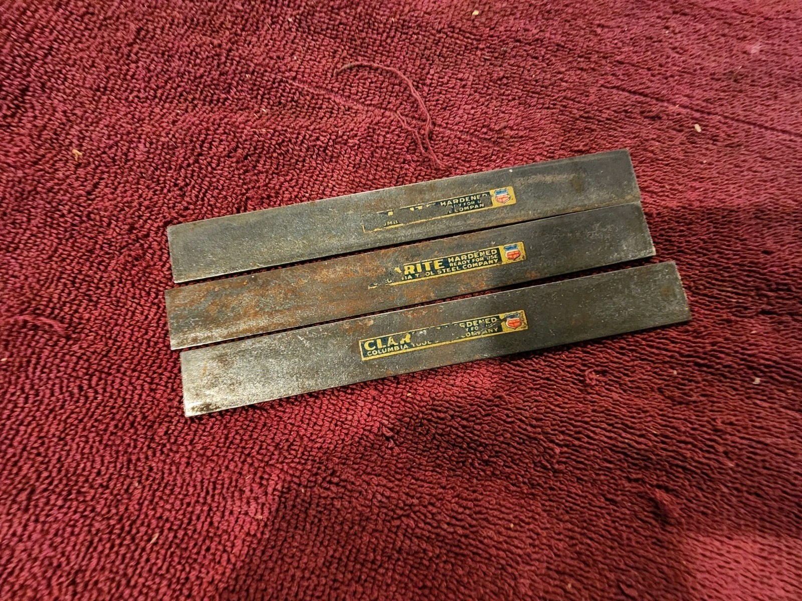 Three Columbia Tool Steel Co. Clarite Cut Off Blades. 1/8" x 3/4" x 6-1/16"