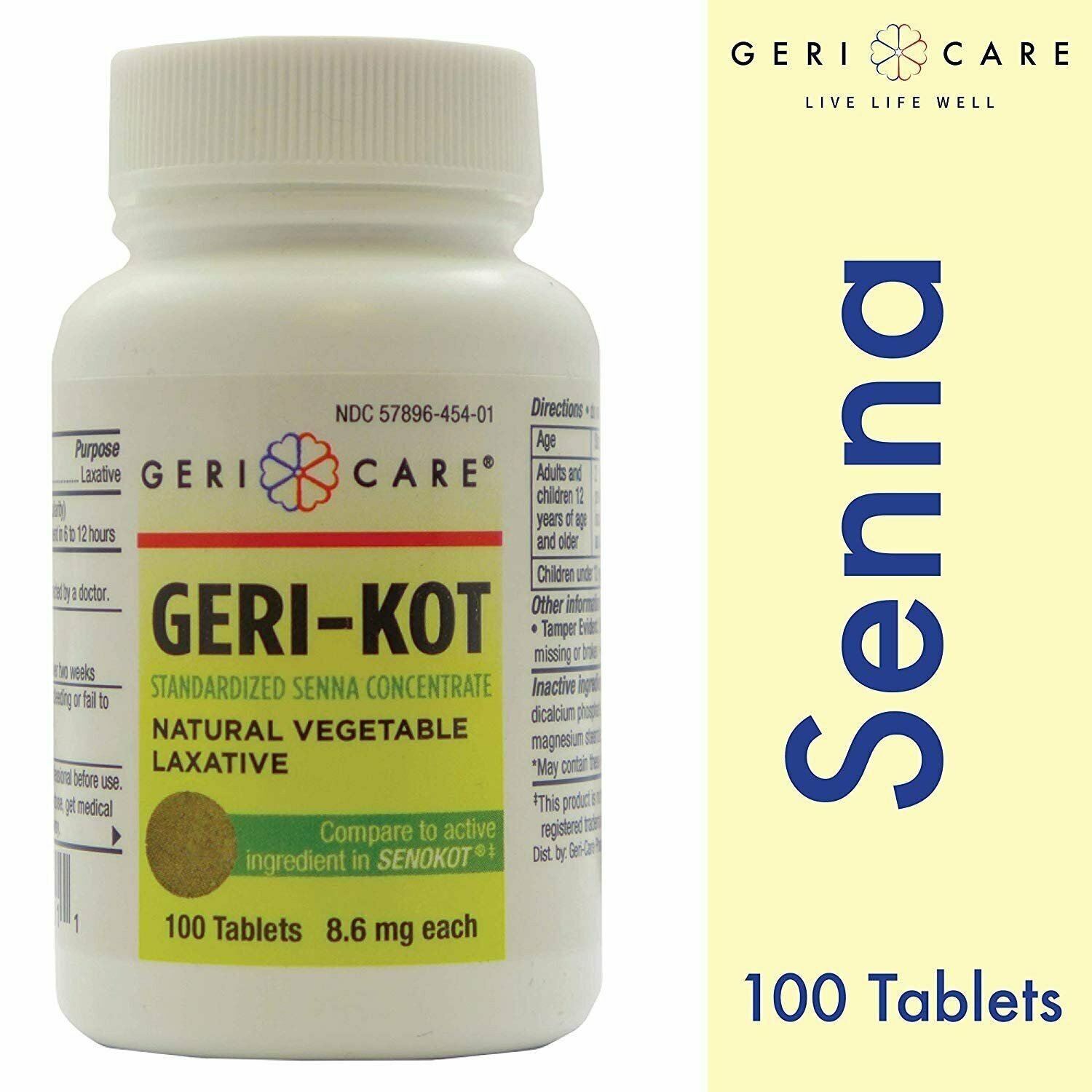 Geri-Care Geri-Kot Senna Concentrate Natural Vegetable Laxative Tablets 100 Ct