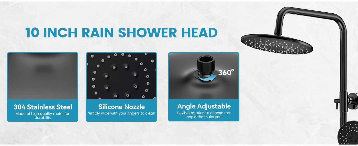 Shower System with 10 Inch Rain Shower Head and Handheld Sprayer, 3-Function