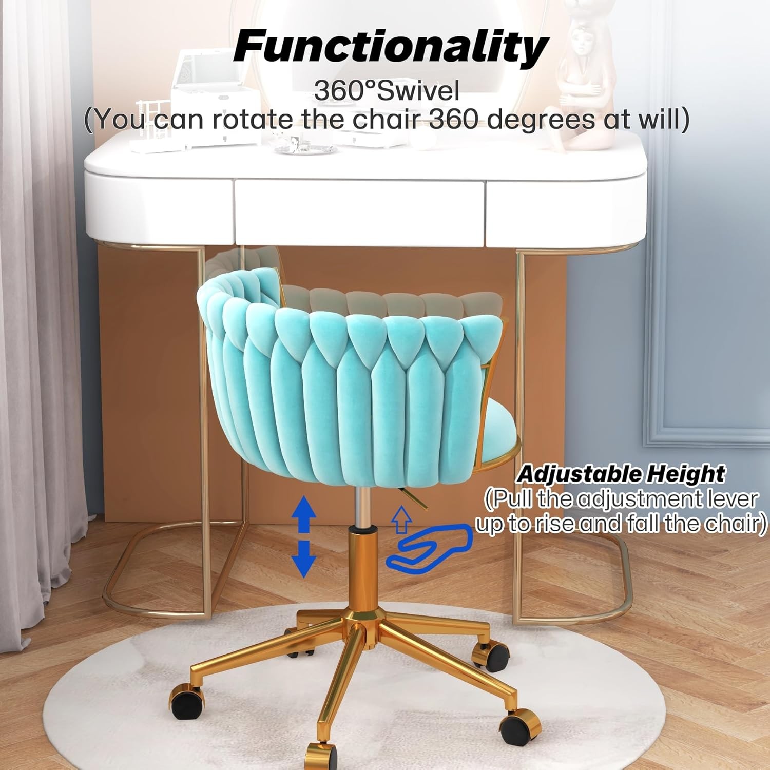 Velvet Woven Home Office Chair,Swivel Desk Chair with Wheels, Height Adjustable