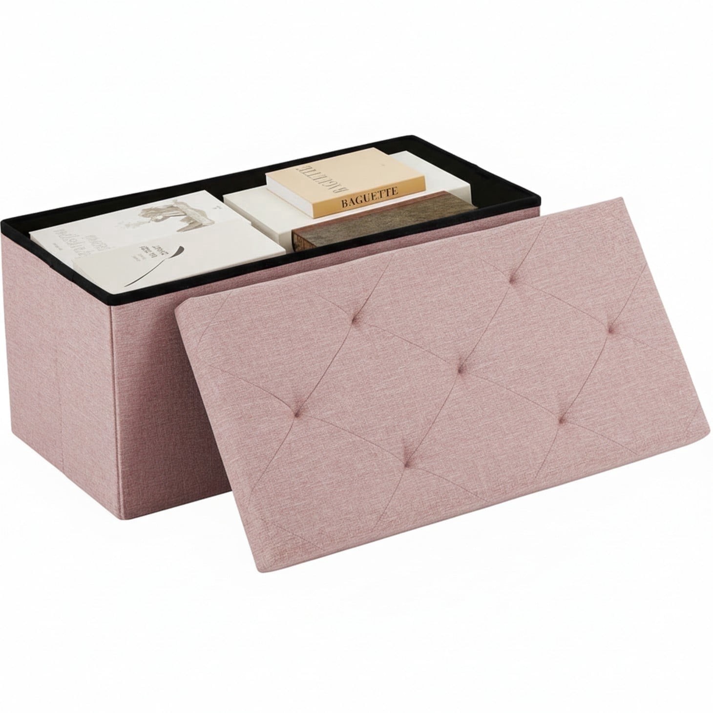 30" Storage Ottoman Bench, Foldable Footrest Stool with High Load Capacity