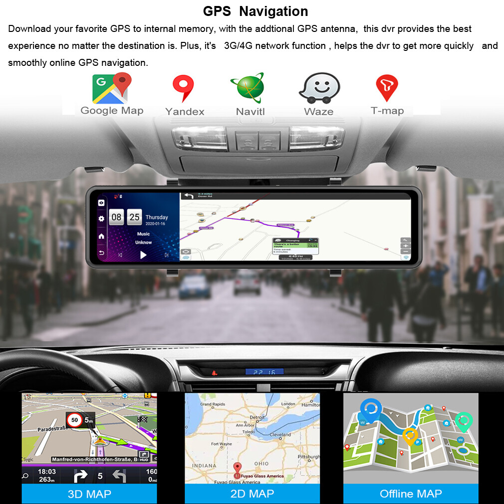 12" IPS 4G car dvrs Android mirror rear view camera ADAS Bluetooth WIFI GPS DVR