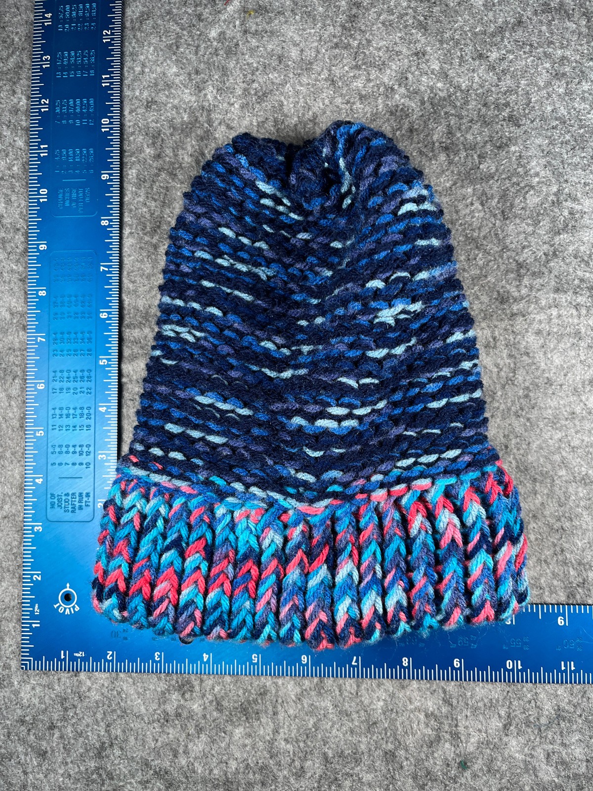 Handmade Beanie Toque Adult One Size Blue Pink Knit Crochet Acrylic Ski