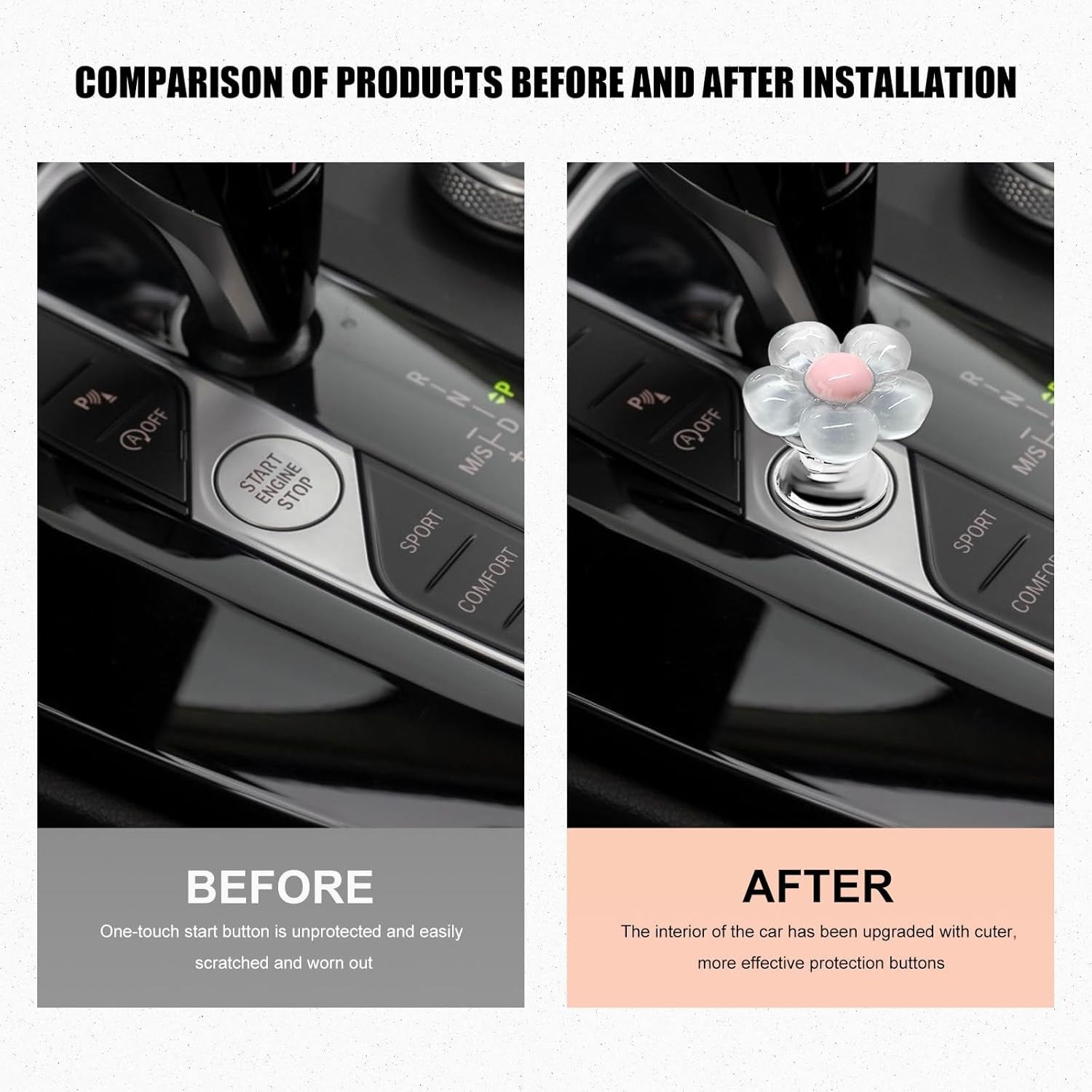 Push to Start Button Cover, Resin Flower Engine One-Touch Starter Ignition Switc