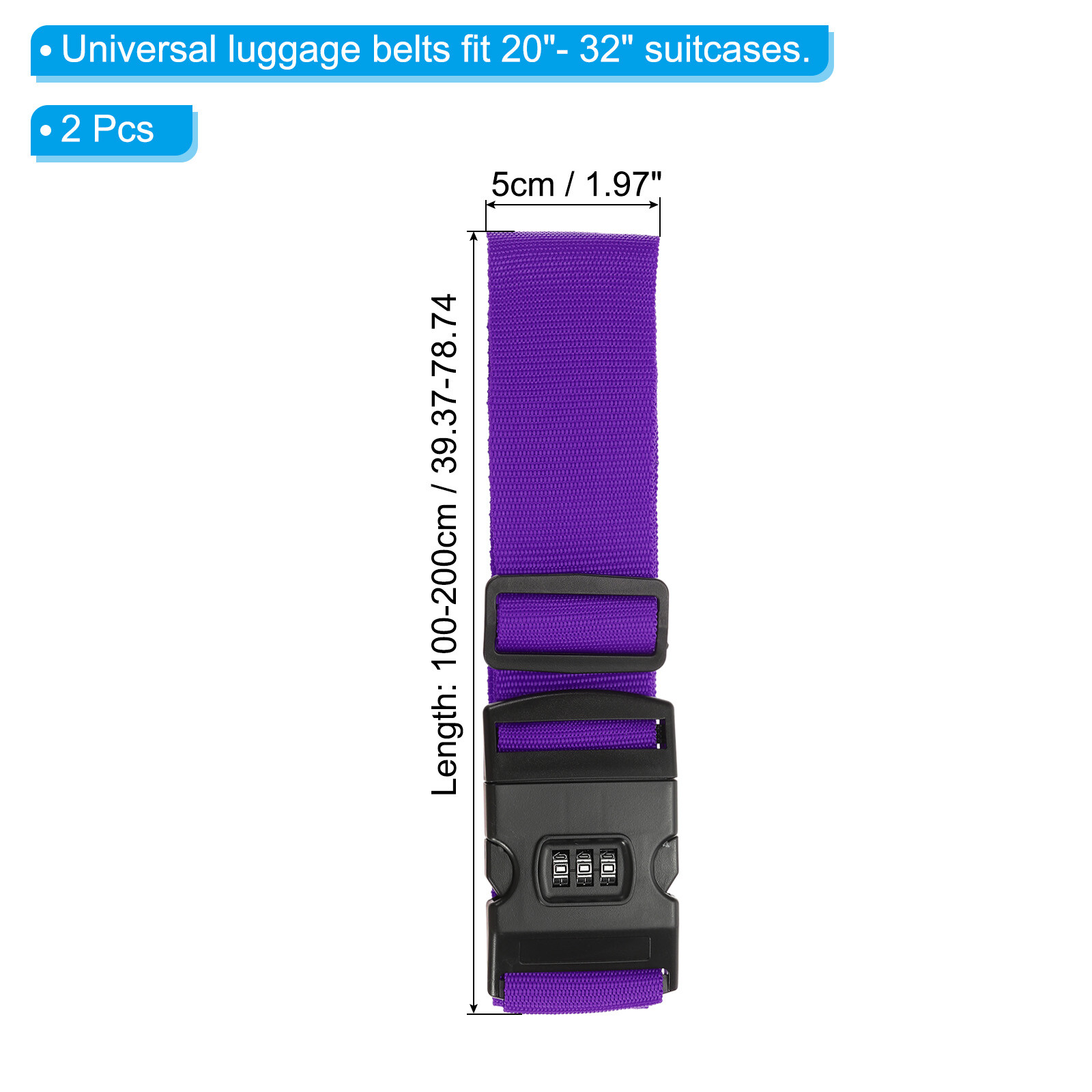 2Pcs Luggage Straps with Combination Lock TSA Approved Purple