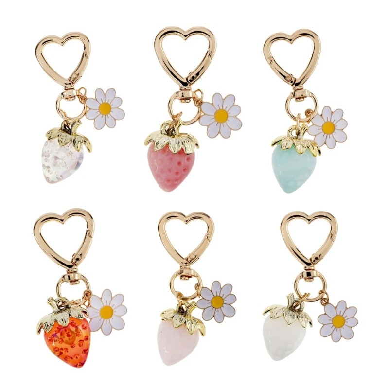 Playful Strawberry Flower Key Chain Stylish Decoration for Backpacks and Purses