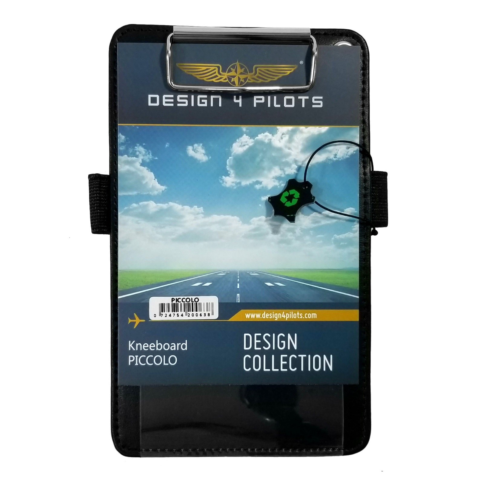 DESIGN 4 PILOTS® Compact Pilot's Kneeboard — Black Eco-Leather w/ Elastic Strap