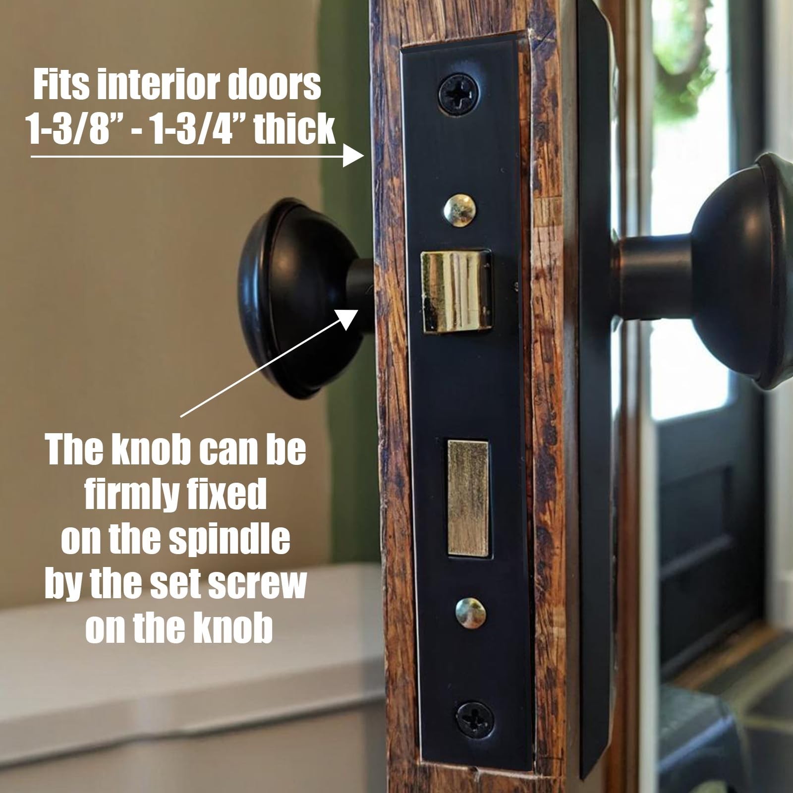 Antique Interior Door Knobs Mortise Lock Set with Skeleton Key Matte Black