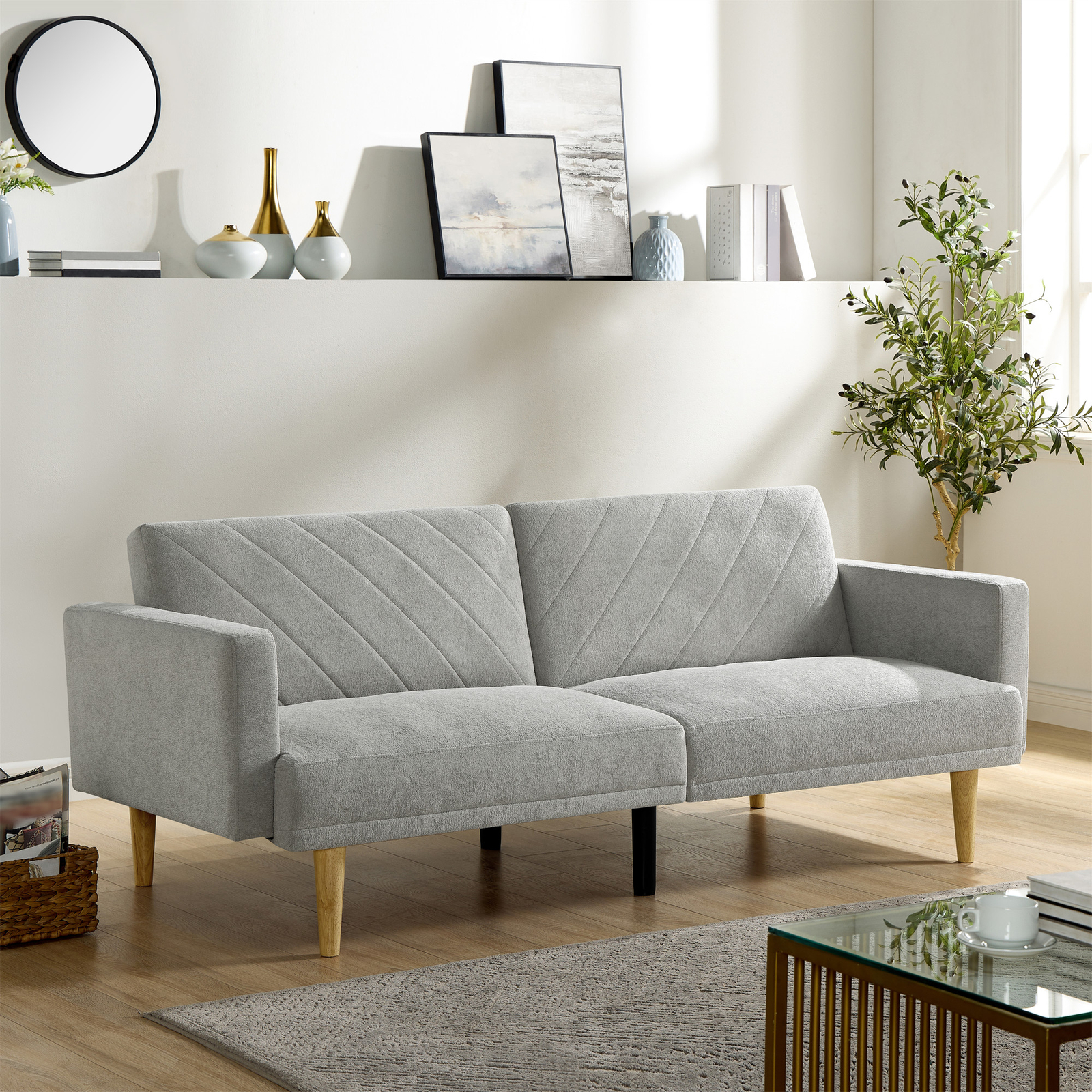 Multi-Functional Futon Sofa Single Bed Sleeper Convertible Couch Foldable Modern