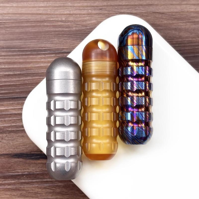 PEI Titanium Damascus Pill Case Holder Organizer Box Container Waterproof EDC