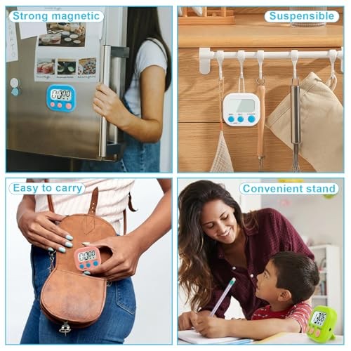 6 Pack Digital Kitchen Timer Multi White-2pcs & Blue-2pcs & Pink & Green