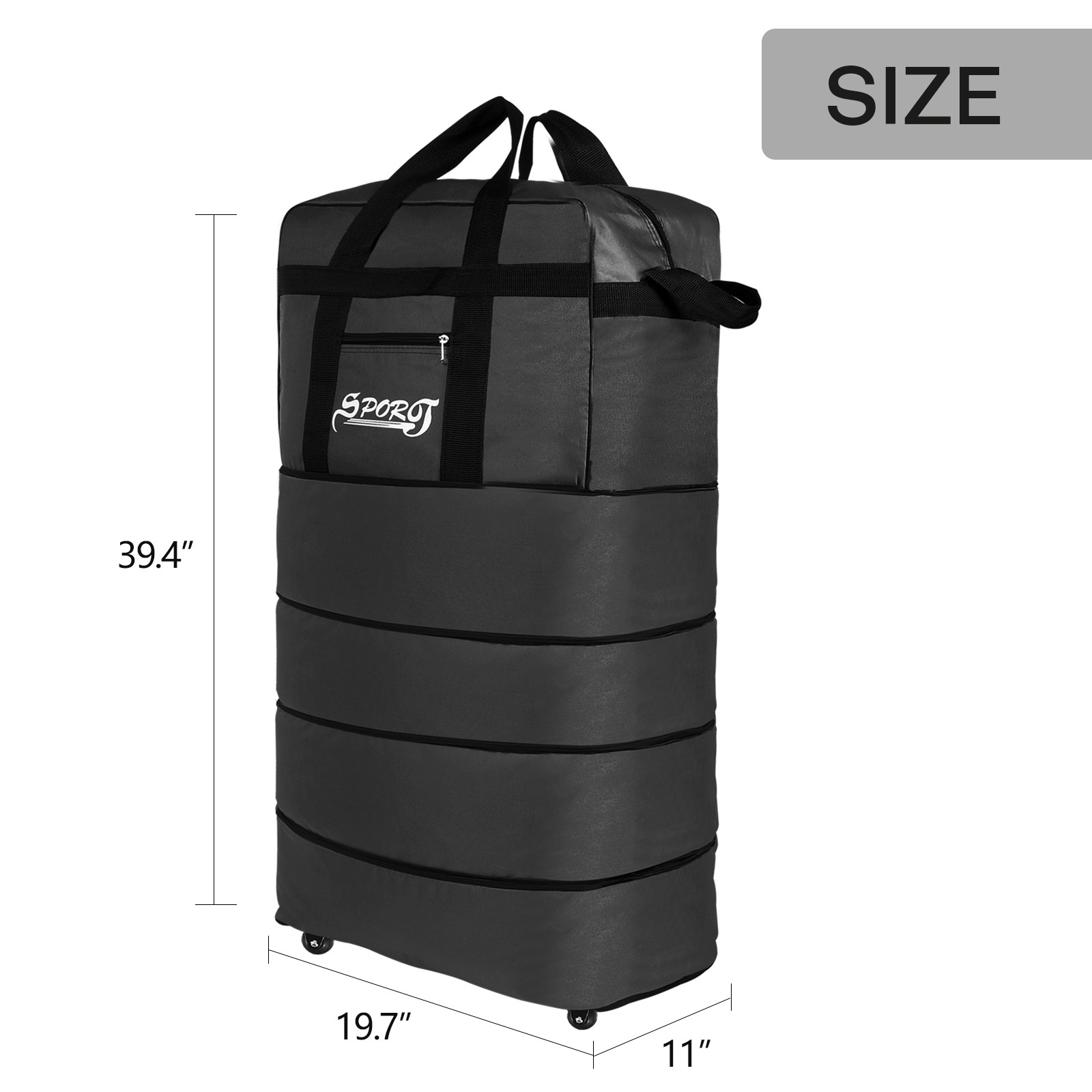 34/40" Expandable Rolling Duffle Bag 4/5-Layer Foldable Spinner Suitcase Luggage