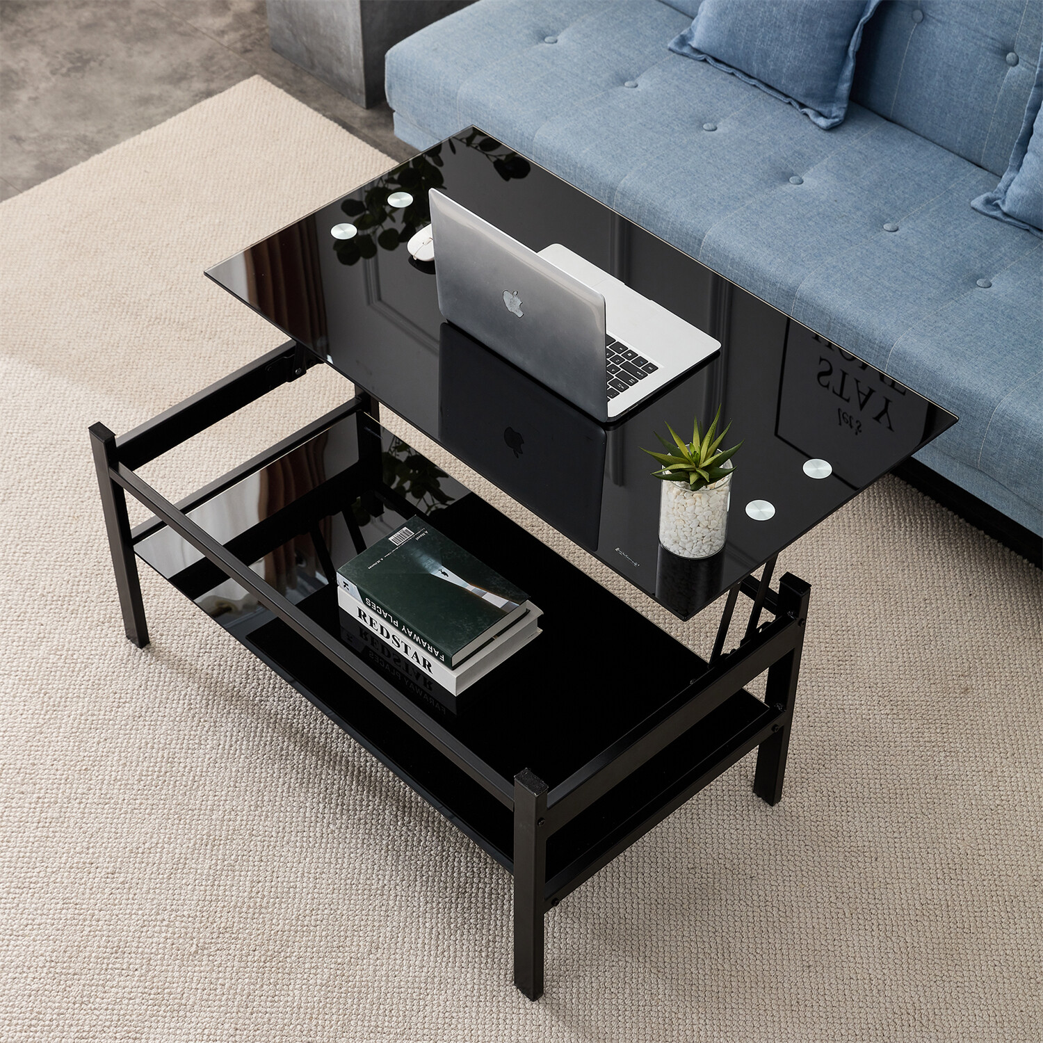 Lift Top Coffee Table Center Cocktail Table with Shelf for Living Room Black New
