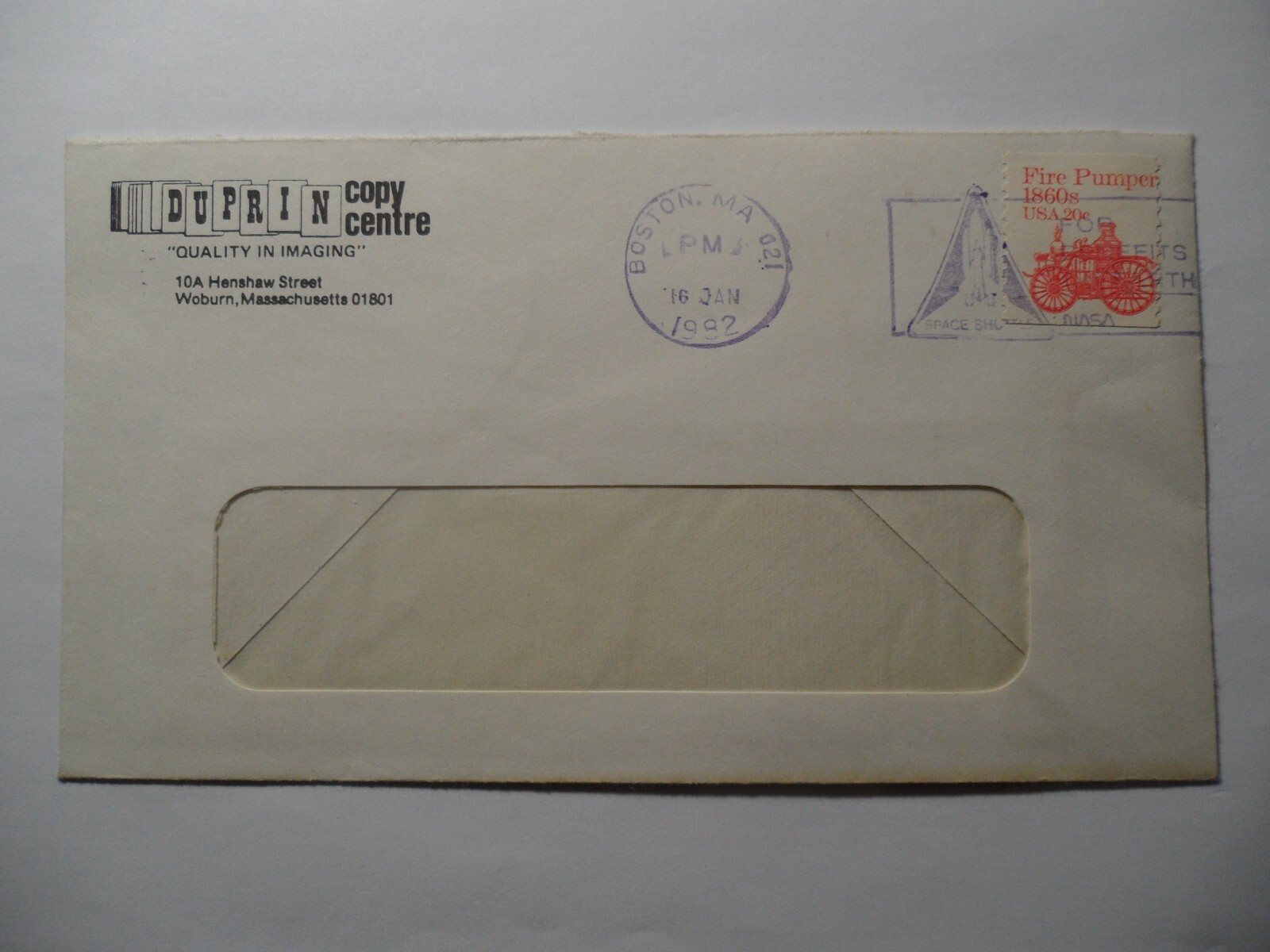 STAMPMART : USA 1982 BOSTON MA CANCEL NASA SPACE SHUTTLE POSTMARK WINDOW COVER