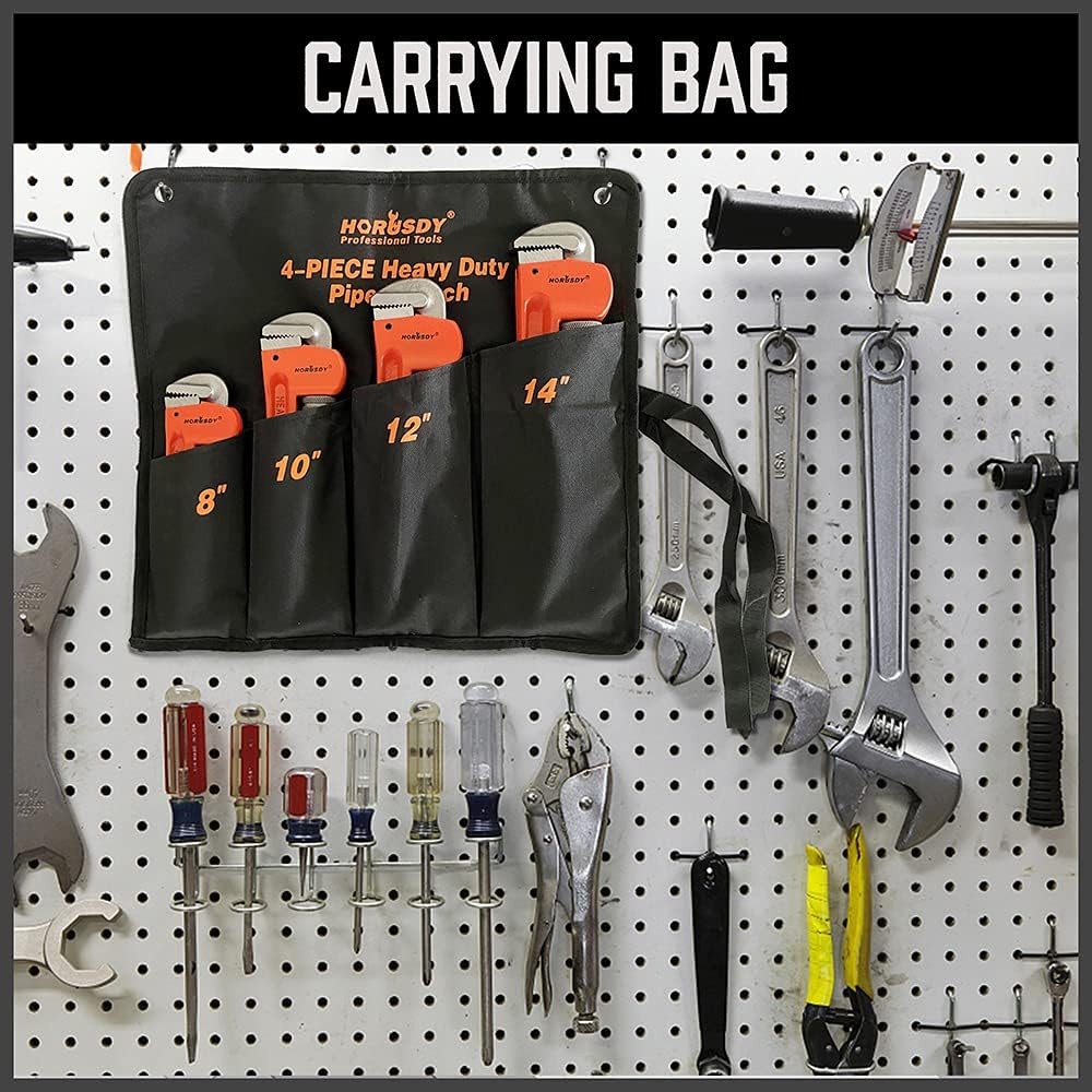 4 Pack Heavy Duty Adjustable Pipe Wrench Set 8" 10" 12" 14"